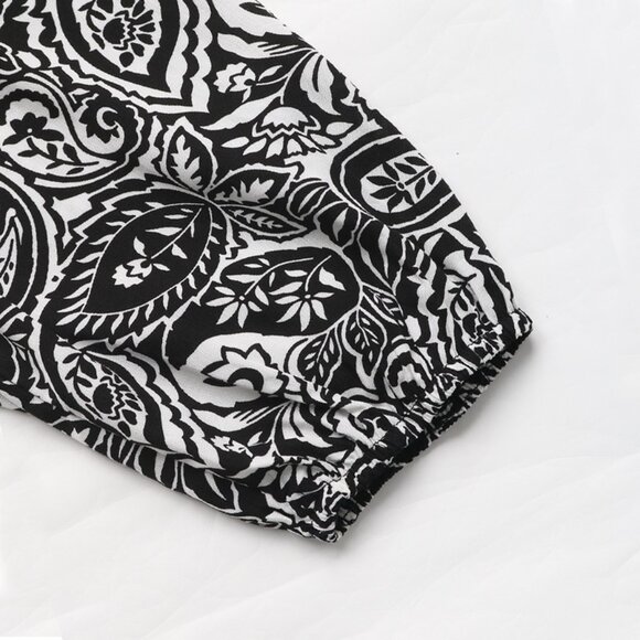 2/$40 Black & White Boho Paisley V-Neck Midi Dress Long Sleeve Belt Tie Waist XL - Picture 10 of 12
